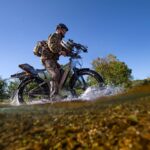 Long-range eBike equipped with advanced AI technology on a scenic urban trail.